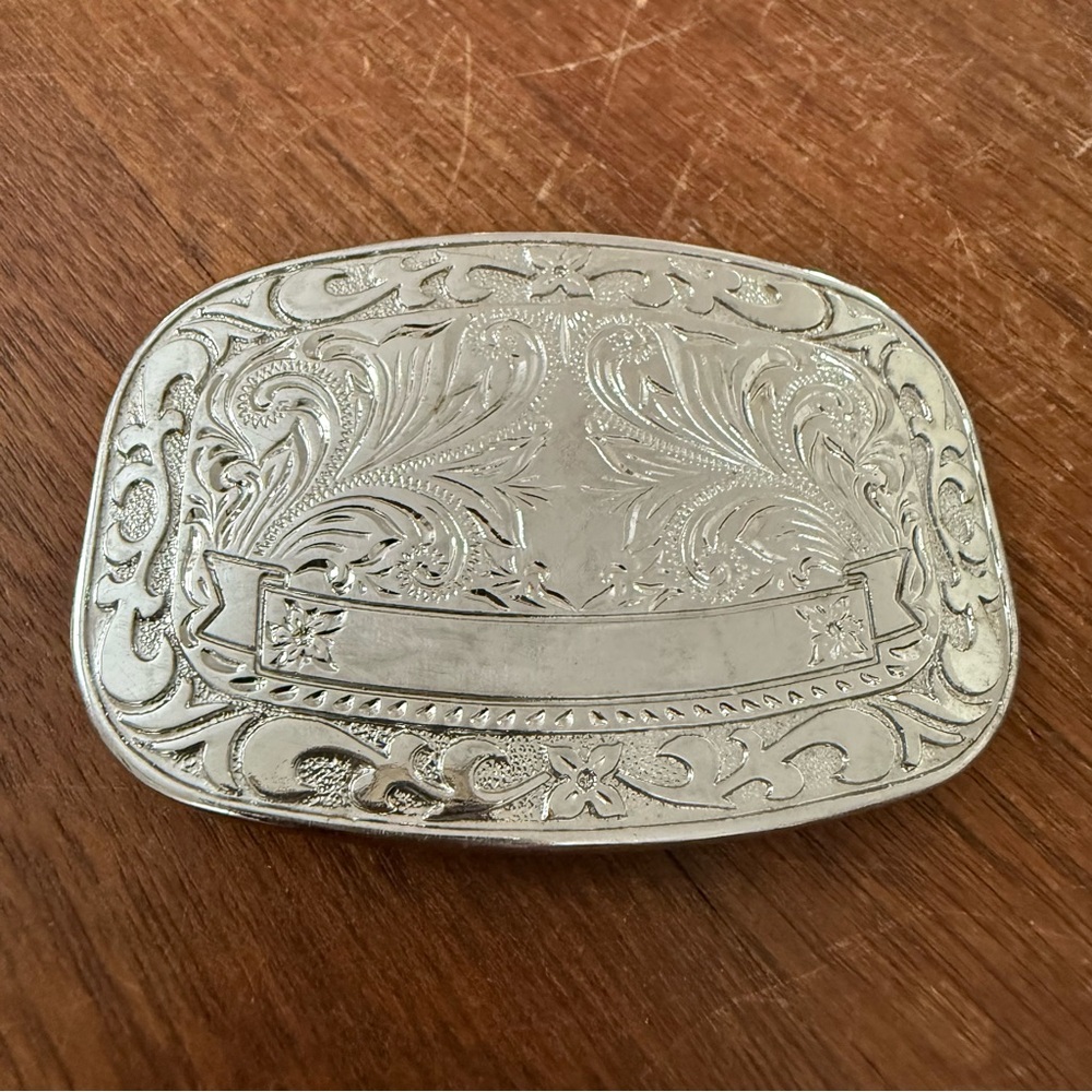 Vintage Western Filigree Floral Silver Tone Ornate Buckle Cowgirl Boho